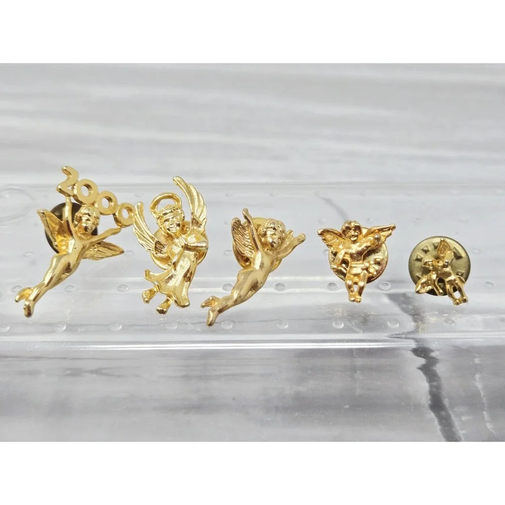 Guardian Angel Cherub Gold Tone Lapel Pin Tie Tack Bookbag Pin‎ Vintage Lot 5